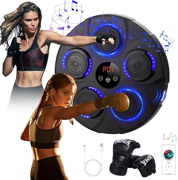 Music Boxing Machine with Boxing Gloves, Wall Mounted Intelligent Bluetooth Music Boxing Trainer, Home, Office and Gym Indoor Electronic Boxing Target Training Punching Equipment with Glove