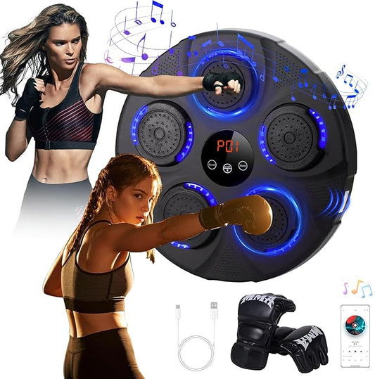 Music Boxing Machine with Boxing Gloves, Wall Mounted Intelligent Bluetooth Music Boxing Trainer, Home, Office and Gym Indoor Electronic Boxing Target Training Punching Equipment with Glove