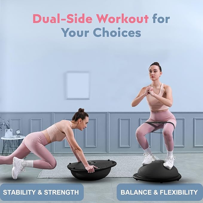 Half Balance Ball Trainer, Inflatable Half Exercise Ball Balance Trainer with Pilates Ball & Resistance Bands, Non-Slip Half Yoga Ball for Home Gym Full Body Workouts