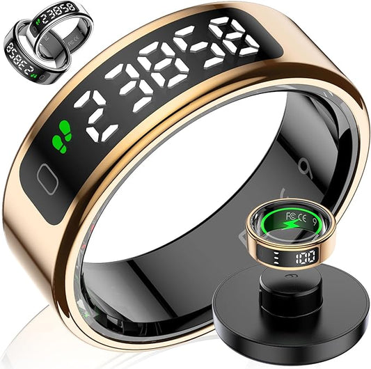 Smart Ring with LED Display Screen, Fitness Tracker Smart Rings for Women Men, Health Ring for iOS & Android, Sleep Tracker Ring Compatible with Heart Rate, SpO2, Sleep, Step (Rose Gold, 9)
