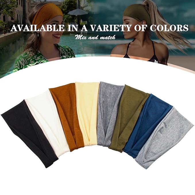 Headbands for Women, Non Slip Premium Stretchy Head Bands for Yoga, Working Out, Travel or Running Sweat Bands,Pack of 8
