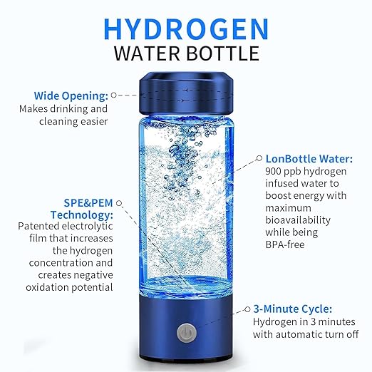 Hydrogen Water Bottle, Portable Hydrogen Water Ionizer Machine, Hydrogen Water Generator, 2025 New Rechargeable Hydrogen Rich Water Glass Health Cup for Home Travel (Blue)