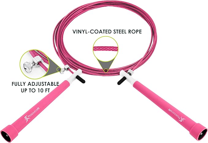 ProsourceFit Speed Jump Rope 10’ Adjustable Length, Super Fast Turning for Cardio, Boxing