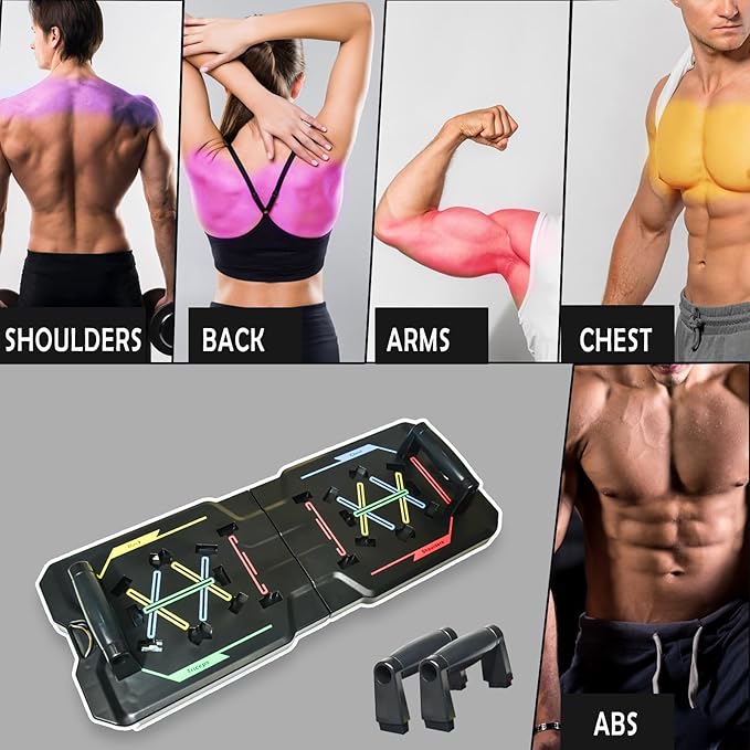 Push Up Board, Portable Foldable Multi-Function Push Up Bar, Professional Pushup Bar System for Chest Tricep Back Workout, Fitness Strength Training Equipment for Men & Women