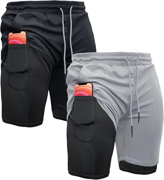 OEBLD Mens Athletic Shorts 2-in-1 Gym Workout Running 7'' Shorts with Towel Loop