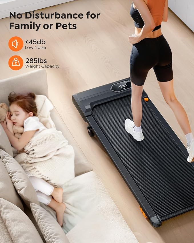 Walking Pad Treadmill with 10% Incline, Under Desk Treadmill, Compact Portable Treadmills for Home Office, 285lbs Capacity, APP/Remote Control, Exercise Anytime, Low-Noise