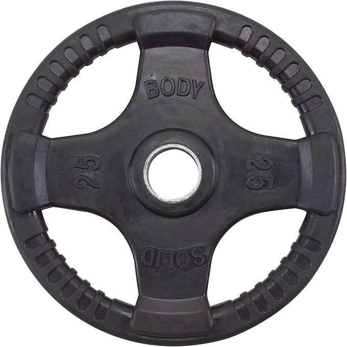 Body-Solid Quad Grip Design Rubber Plate - Olympic Weight Plates, Set with Rubber Coating, Dumbbell & Bumper Weights for Barbell
