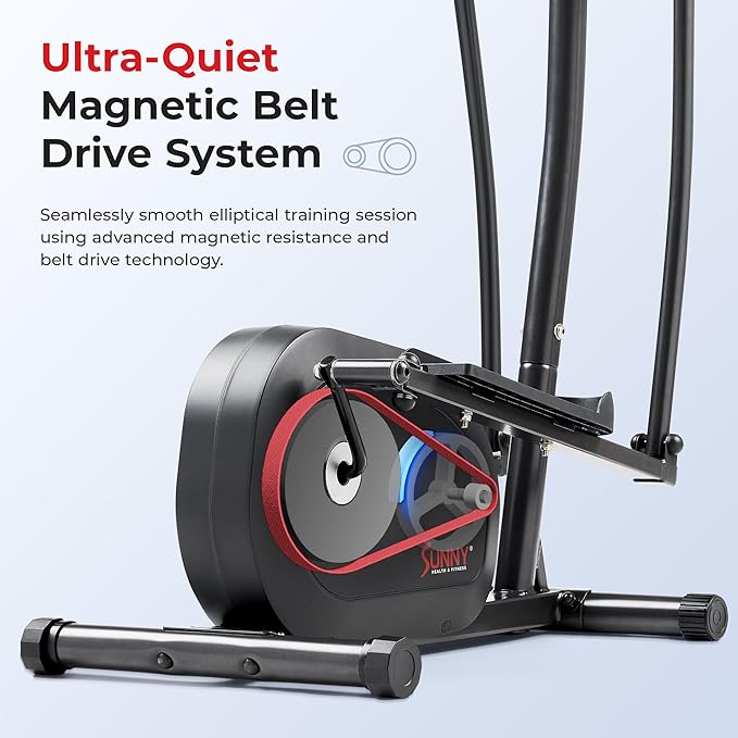 Sunny Health & Fitness 2-in-1 Smart Upright Elliptical Full-Body Exerciser w/Pulse Sensors, Home Cross-Training Cardio Workout Machine, Free SunnyFit App Bluetooth Link, Optional Long Stride Length