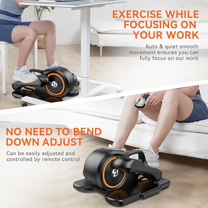 pooboo Under Desk Elliptical Machine, Ellipse Leg Exerciser for Seniors Fully Assembled, Portable & Quiet Electric Seated Pedal Exerciser with Remote Control & LCD Display