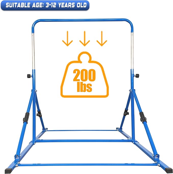 Upgrade Foldable Gymnastic Bar with Mat for Kids 3-12, 200 200 lbs