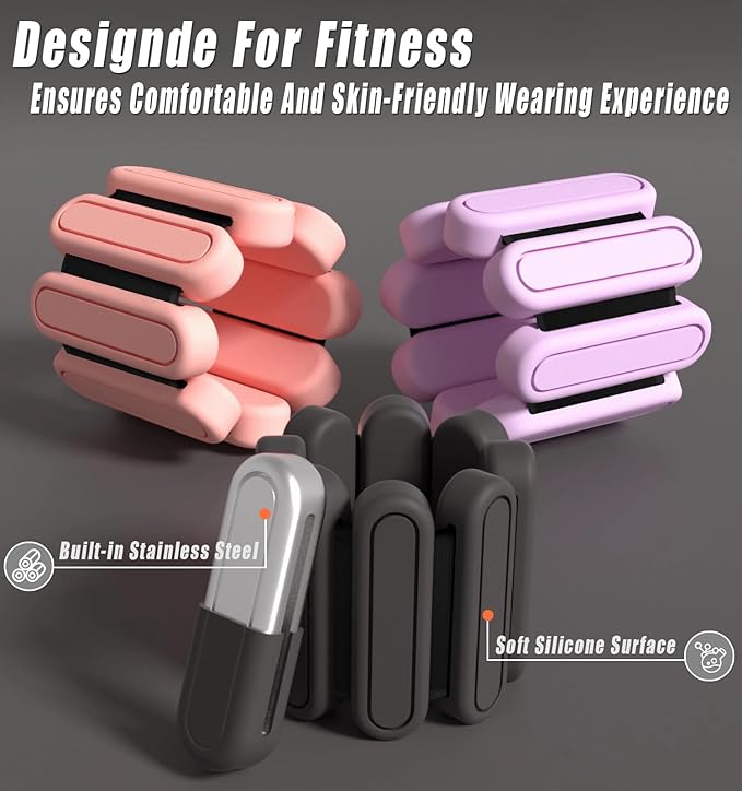 Wrist & Ankle Weights for Women，Premium Silicone Leg 2 lbs 2 (1Lb (1Lb Each)，Adjustable