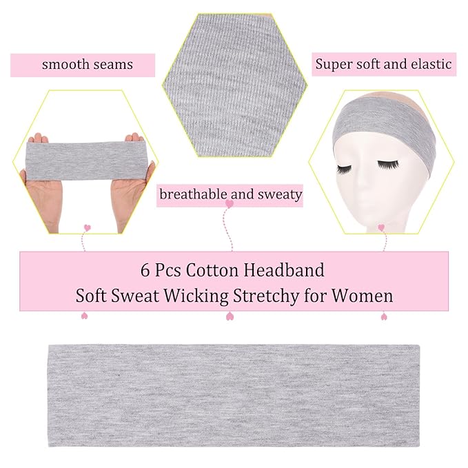 Leeven Headbands for Women Hair Cotton Headband Non-slip Stretchy Elastic Head Wrap Holder Hair Accessories
