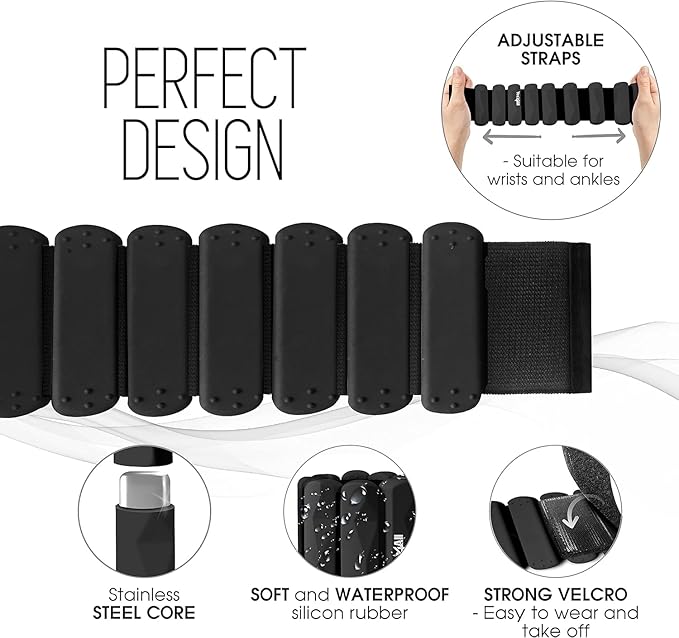 Yes4All Wrist & Ankle Weights Set 2x 1lb - Premium Silicone Adjustable For Women/Men Home Gym, Yoga, Cardio, Pilates, Running