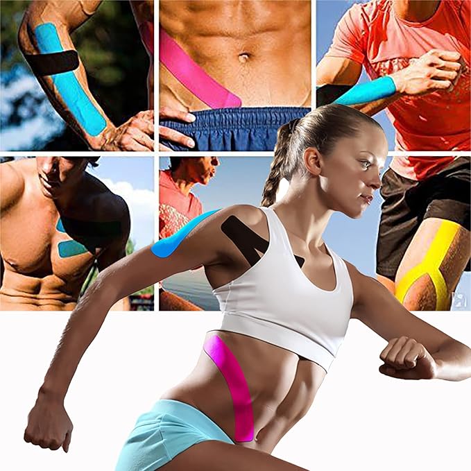 Kinesiology Tape Pro Athletic Sports Waterproof Breathable Latex Free Tape for Ankle Wrists Knees Elastic Running Tennis Swimming Football Sports Activities Tapes (3 Pack, MIX02)