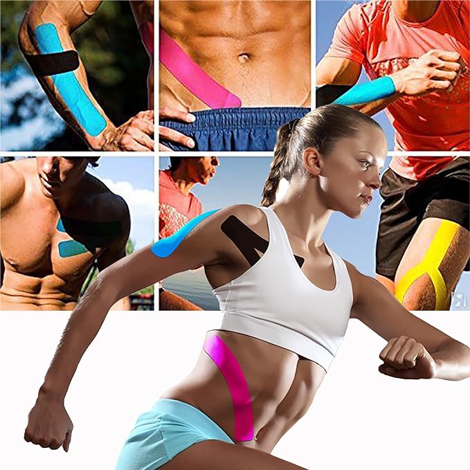 Kinesiology Tape Precut (6 Rolls,120 Precut Strips) Waterproof Sports & Athletic Tape Therapeutic Physio Elastic Sports Tape Pain Relief Adhesive for Muscles Shin Splints Ankle Knee & Shoulder(Black)