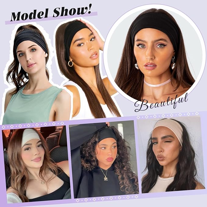 XTREND 6 Pcs Wide Headbands for Women Fashion Headband Stretch Headband Boho Head Bands Hair Band Turban Workout Sport Hairband Accessories (Black, Orange, Blue, Light Gray, White, Pink)