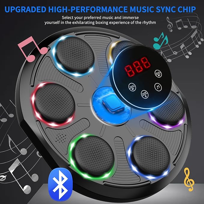 Music Boxing Machine for Adults, 2025 Smart Bluetooth Music Beat Sync Punching Machine with Gloves, 12 Speeds and 12 Modes Colorful Light Beat Resistant Target Boxing Equipment for Home Office Gym Use