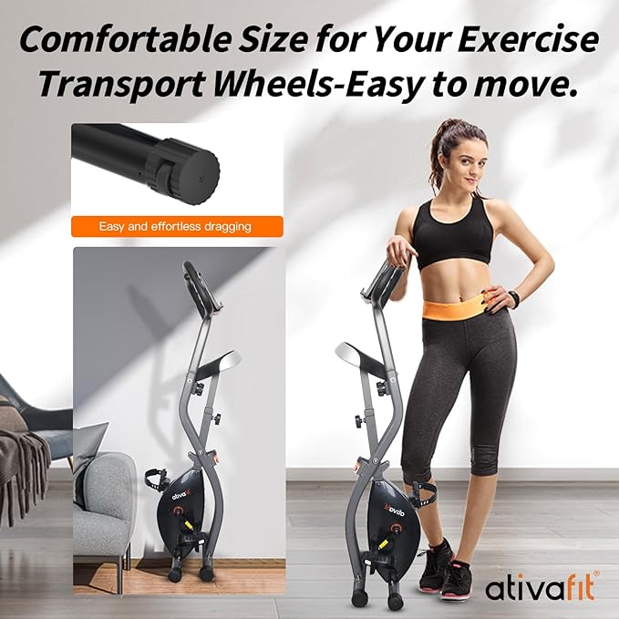 ATIVAFIT Exercise Bike Foldable Fitness Indoor Cycling Bike Magnetic 3 in 1 Upright Recumbent Exercise Bike with Resistance Bands for Home Workout
