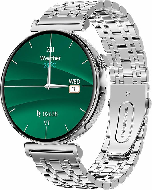 Pard Stylish Business Smart Watch with 24/7 Heart Rate, Call, Message Notification, AI Voice, GPS, Pressure/Sleep Monitor, Health Tools and More, Sliver