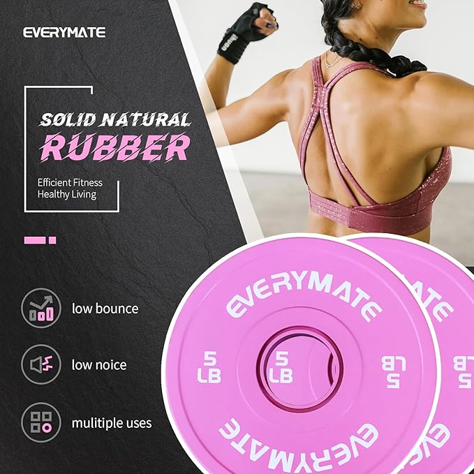 Pink Weight Plates 10LB 15LB 25LB 35LB 45LB Olympic Bumper Plates Grip Weight Plates for Strength Training & Crossfit Steel Inserts Weight Plates Fit 2" Barbells Virgin Rubber Weights