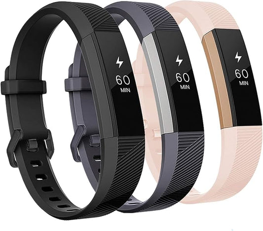GEAK Bands Compatible with Fitbit Alta and Fitbit Alta HR, 3 Pack Soft Silicone Wristbands for Fitbit Alta HR Bands with Secure Metal Buckle for Men Women,Small Large