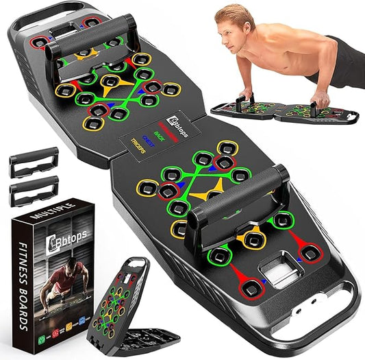 Push UP Board, Pilates Bar & 20 Fitness Accessories with Resistance Bands Ab Roller Wheel, 25 in 1 Foldable Push up Bar at Home Gym, Workout Exercise Equipment for Man and Women-Blackgray