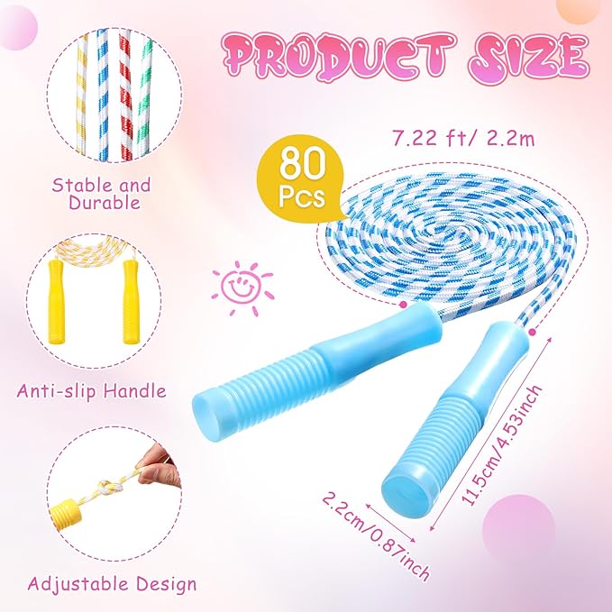 Aoriher 80 Pcs Jump Rope Bulk 7.87 ft 4 Colors
