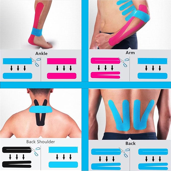 Kinesiology Tape Pro Athletic Sports (3 Rolls,60 Precut Strips) Waterproof Breathable Latex Free Tape for Ankle Wrists Knees Elastic Running Tennis Swimming Sports Activities Tapes(Flesh Color)