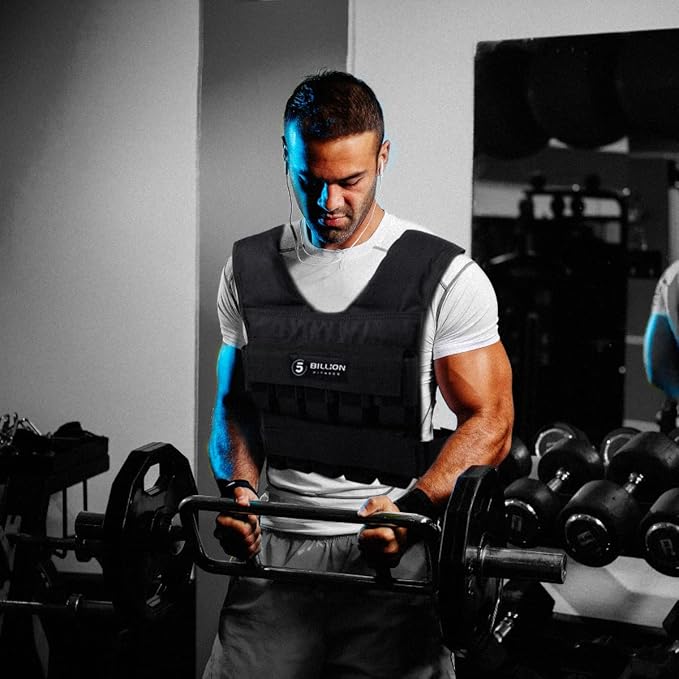 Adjustable Weighted Vest 0-44lbs,5BILLION Weight Vest with Solid Bar Weights,Body Weight Vest for Men Women,Strength Training Workout Vest for Running Pushups Squats,Pockets On the Back and Front