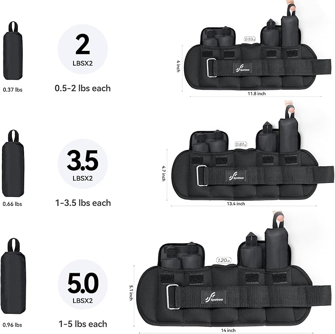 Sportneer Adjustable Ankle Weights for Women and Men：1 1 2 2 3 3 4 4 6 6 7 7 8 8 10 10 lbs