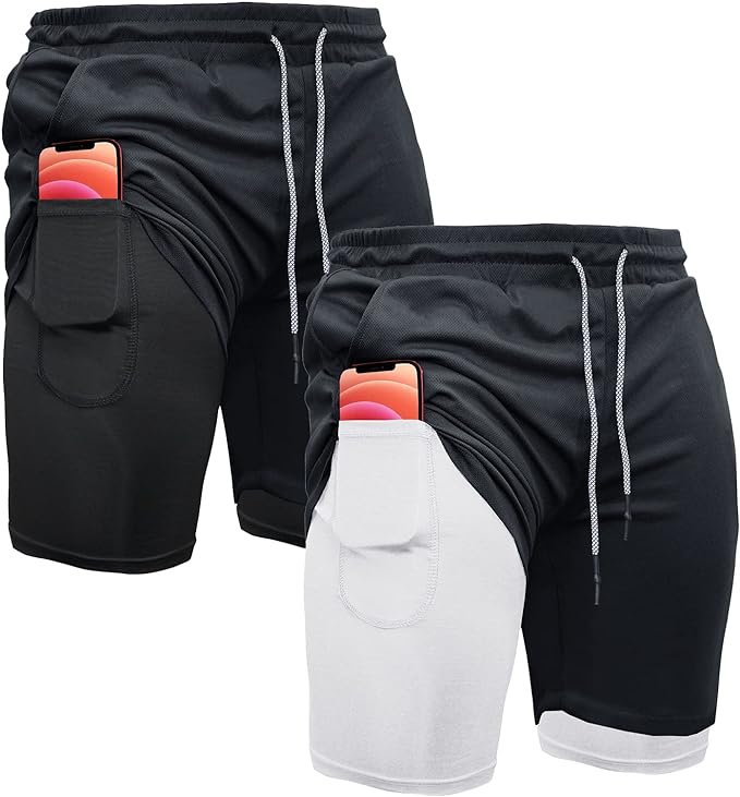 OEBLD Mens Athletic Shorts 2-in-1 Gym Workout Running 7'' Shorts with Towel Loop