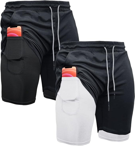 OEBLD Mens Athletic Shorts 2-in-1 Gym Workout Running 7'' Shorts with Towel Loop
