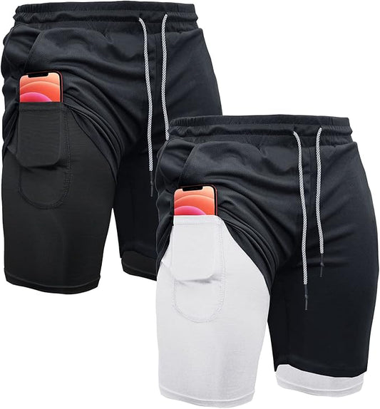 OEBLD Mens Athletic Shorts 2-in-1 Gym Workout Running 7'' Shorts with Towel Loop