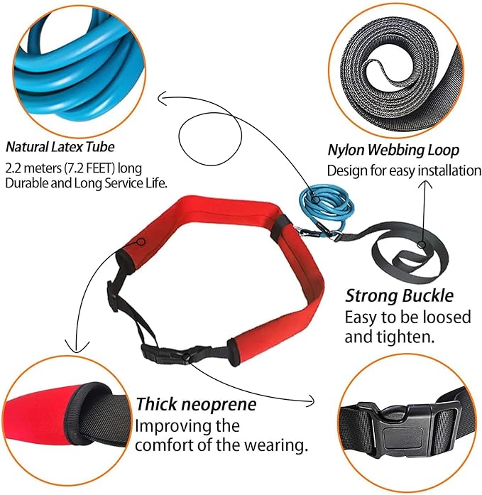 UCEDER Swim Tether Stationary Trainer, Resistance Belt with Bungee Cord, Pool Swim Training Harness for Exercise