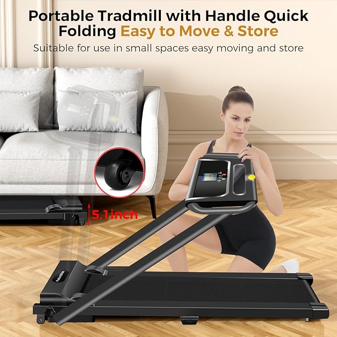 Portable Treadmill with Handle, 3.0HP Walking Pad Treadmill, Electric Compact Treadmills,Treadmills for Home Small Space with 12 Preset Programs, Walking Pad with Handle,300 LBS Capacity