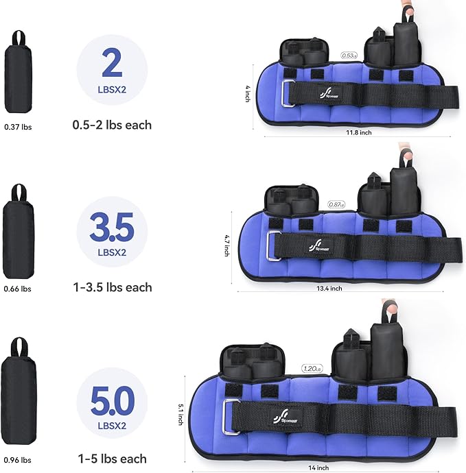 Sportneer Adjustable Ankle Weights for Women and Men：1 1 2 2 3 3 4 4 6 6 7 7 8 8 10 10 lbs