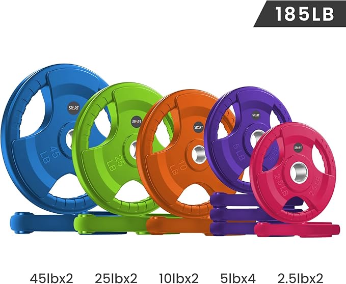 SPART 2-Inch Color Rubber Coated Olympic Grip Plate 2.5LB/5LB/10LB/25LB/35LB/45LB, Two