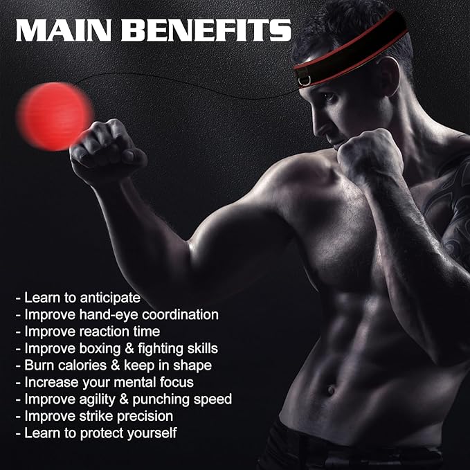 Boxing Reflex Ball Headband Set - Includes 4 Different Balls and 2 Adjustable Headbands for Beginner Proficiency Improvement, Great Boxing Equipment
