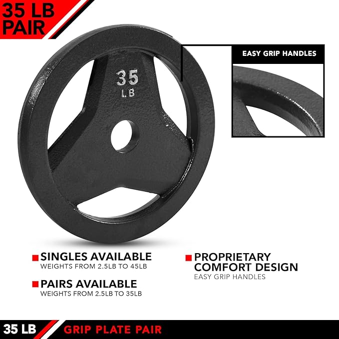 JFIT Olympic 2" Cast Iron Grip Plate OR 2" Rubber Bumper Plates for Barbell - Singles OR Pairs - 6 Weights Available (2.5lbs to 45lbs) Plates for Strength Training, Weightlifting, Bodybuilding