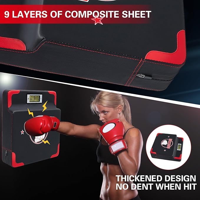 Hoteam Boxing Strength Tester Punch Force Sensor Adjustable Height Boxing Training Equipment Wall Mounted Boxing Boxer Boxing Machine Wall Punch Pad Boxing Punching Bag Machine for Adult Kid (Stylish)