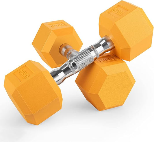 Portzon 8 Colors Options Compatible with Set of 2 Rubber Dumbbell Weight, 5-50 LB, Anti-Slip, Anti-roll, Hex Shape