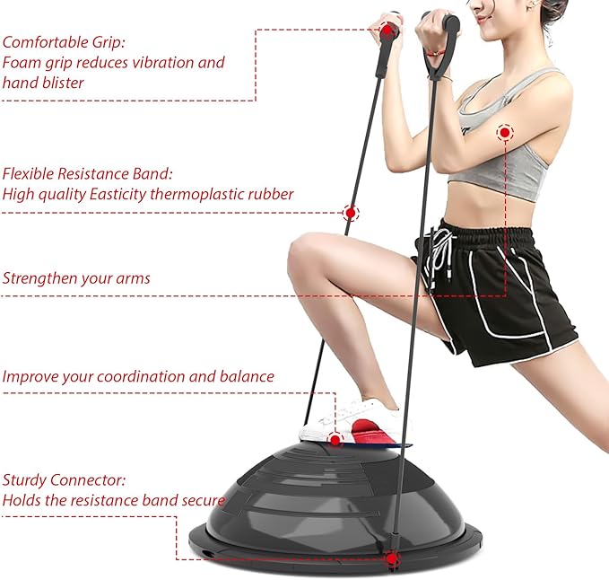 EVERYMILE Balance Ball Trainer with Resistance Bands & Pump Stability, 23.6 inch Yoga Exercise Ball for Home Gym Core Training Anti-Skid Surface