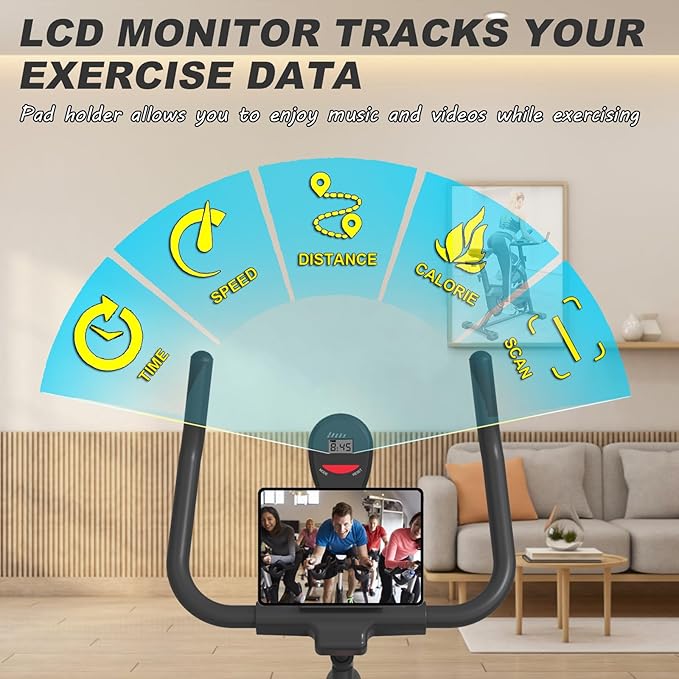 Exercise Bike, Exercise Bike for Home, Stationary Indoor Cycling Bike Cardio Gym with pad Holder and LCD Monitor,Silent Belt Drive & 35 LBS Flywheel