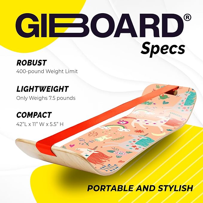 GIBBON GiBoard Balance Board for Adults & Kids - Slackline Workout Equipment Home Gym Training - Wooden Wobble Board Balance Trainer - Standing Desk Exercise - Yoga, Agility, Pilates, Core, Snowboard