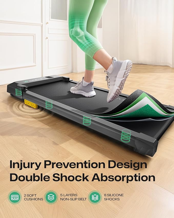 UREVO Smart Walking Pad, Compact Under Desk Treadmill with Double Shock Absorption, Quiet Operation, Workout APP with Track Insights and MIIT Mode, Plug and Play, Remote or APP Control for Home Office