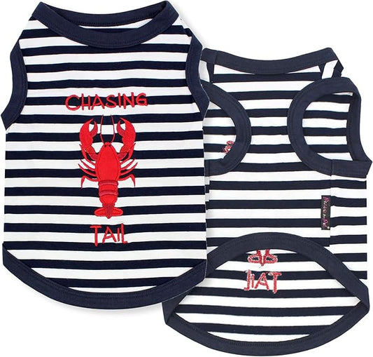 Parisian Pet Dog Tshirt - Embroidered “ Chasing Lobster Tail “ Dogs Clothes - Breathable and Lightweight Dog Tank Top - Sleeveless Doggy Tee Shirts - Machine Washable Shirts for Small Dogs - XXS
