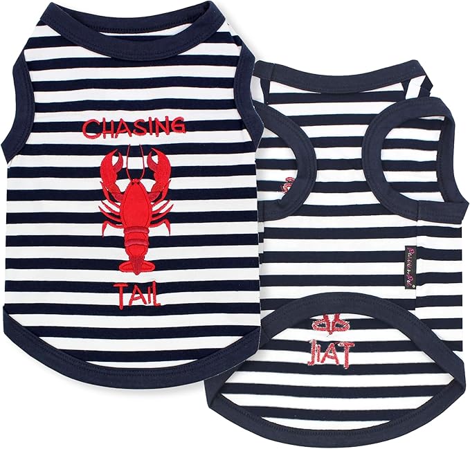 Parisian Pet Dog Tshirt - Embroidered “ Chasing Lobster Tail “ Dogs Clothes - Breathable and Lightweight Dog Tank Top - Sleeveless Doggy Tee Shirts - Machine Washable Shirts for Small Dogs - XS