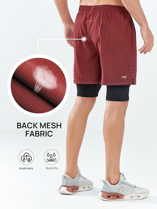 NORTHYARD Men's 2 in 1 Workout Shorts 5" Running Athletic Quick Dry Shorts Gym Sports Basketball Tennis with Phone Pockets