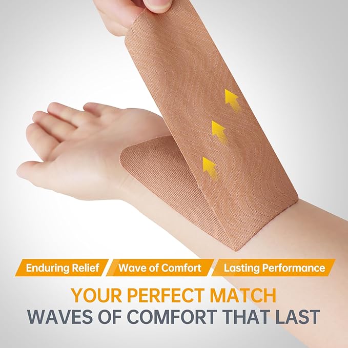 Dimora Kinesiology Tape, 40 Count Precut Strips 2 Rolls, Original Cotton, 10” Elastic Athletic Tape for Muscle Pain Relief and Joint Support, Beige