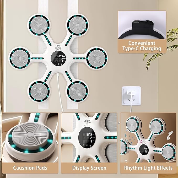 Mostop Music Boxing Machine, Boxing Wall Mount Machine for Adults Teens, Smart Bluetooth Punching Trainer with Gloves, Boxing Workout Equipment Target for Home, Office, Gym,9 Modes & 9 Speeds